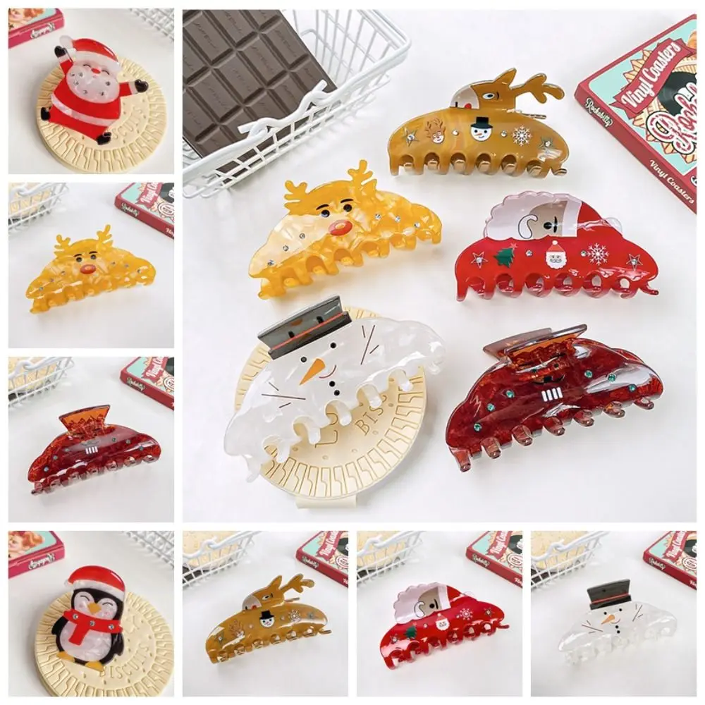 Fashion Deer Christmas Elk Hair Claw PVC Penguin Santa Claus Shark Clip Korean Style Mid Size Snowman Hair Clip Party