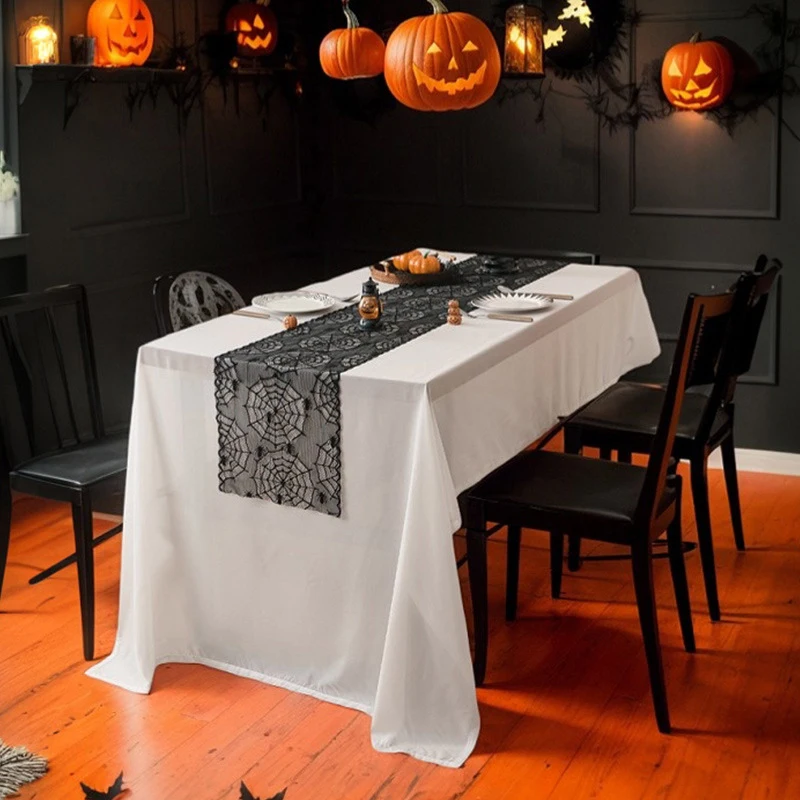 

Halloween Black Lace Table Runner Halloween Table Decoration Skull Soft Table Runner Holiday Party Decoration Table Flag