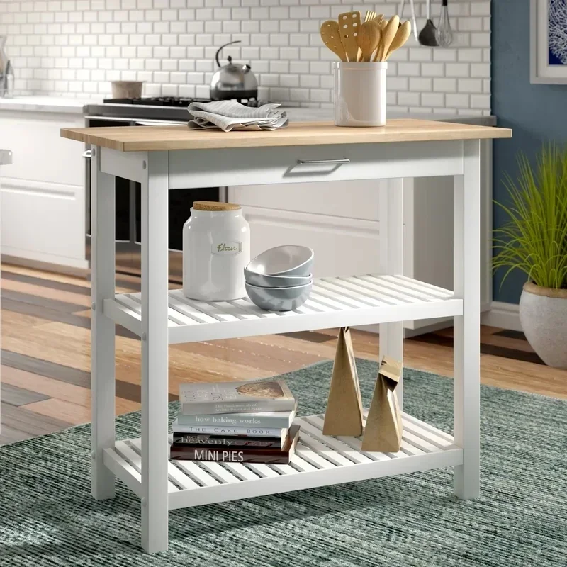 

Modern Customized Solid Pine Wood Kitchen Serving Trolley Cart Kitchen Islands Cabinet for Home Use