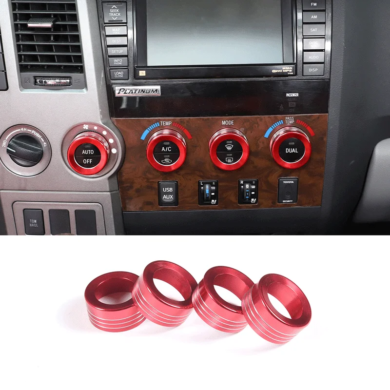 For 2007-2013 Toyota Tundra Aluminum Alloy Red/Silver Car Air Conditioning Volume Knob Ring Sticker Car Interior Accessories