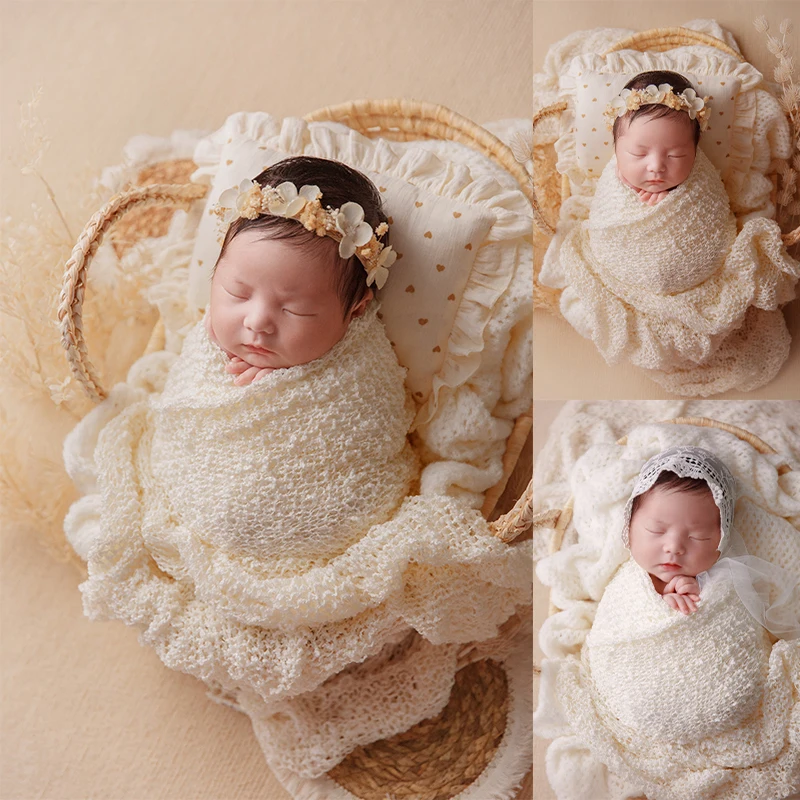 Newborn Photography Props Baby Photo Wool Wrapping Cloth Blanket Decoration Boys Girls Studio Photoshoot Wool Wrap Accessories