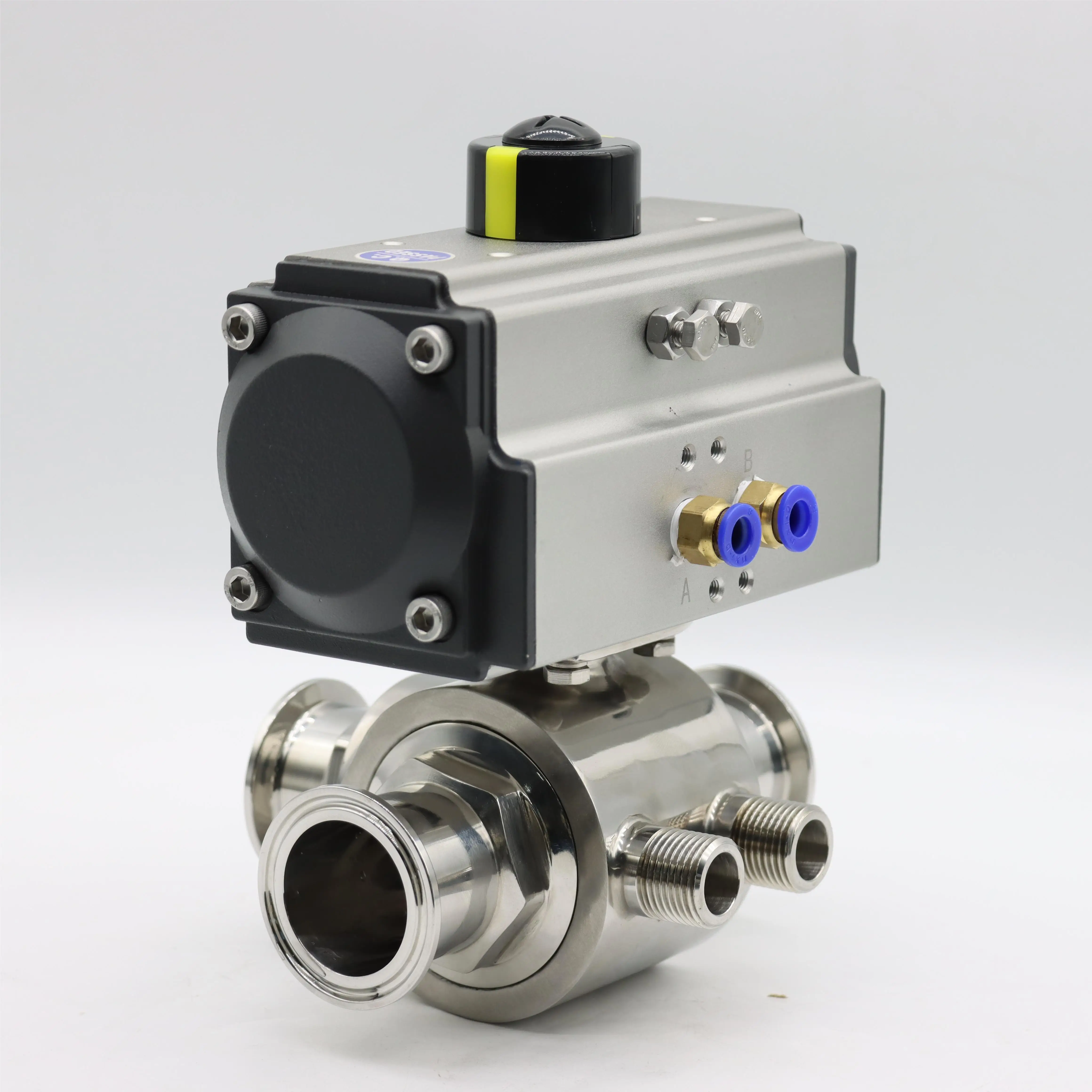 High Pressure Stainless Steel 304 316L Pneumatic Actuator 3 Ways Tri Clamp Jacketed Insulation Ball Valve