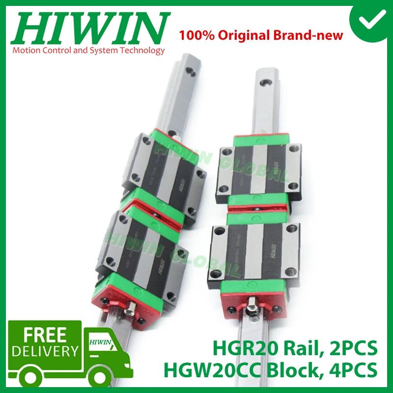 Original HIWIN Linear Guide HGR20 200 300 400 500 600 700 800 900 1000 1100 1200 1500mm Rail HGW20CC Carriage Slide CNC Router