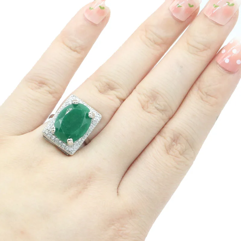 Buy 3 Get 1 Free 19x15mm Highly Recommend Real Green Emerald Blue Sapphire Red Ruby CZ Women Engagement Silver Rings