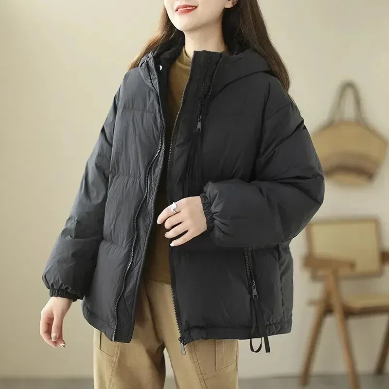 Winter Jacket 2024 New Korean Women's Puffer Parkas Hooded Zipper Pockets Thick Padded Coat Female Loose Outwear Woman Clothes