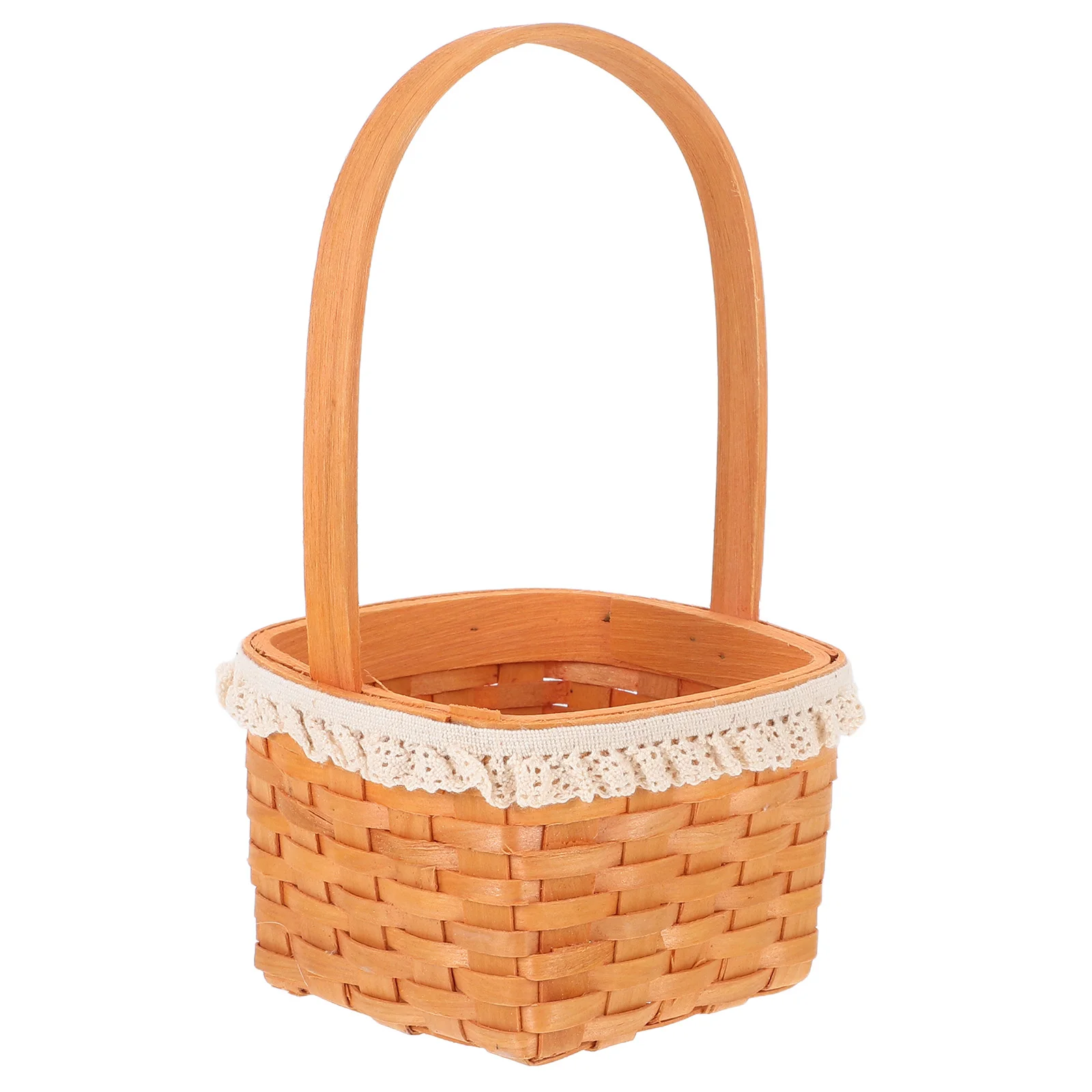 

Mini Shopping Basket Picnic Egg Collecting Wooden Brown Hand-made Flower