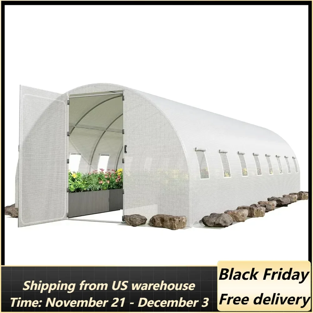 Walk-in Greenhouse, 26x10x7 ft Tunnel Green House for Outdoors Plastic Cover Garden Warm House,Large Hot House