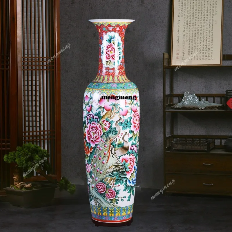 

Jingdezhen ceramics pastel peony floor-to-ceiling large vase Chinese living room decoration TV cabinet opening gift ornament