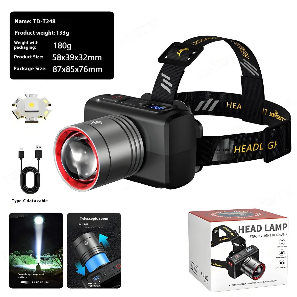 Super Bright LED Sensor Headlamp USB Rechargeable Headlight Front Led Head Light  With built-in battery Camping Fishing Lantern