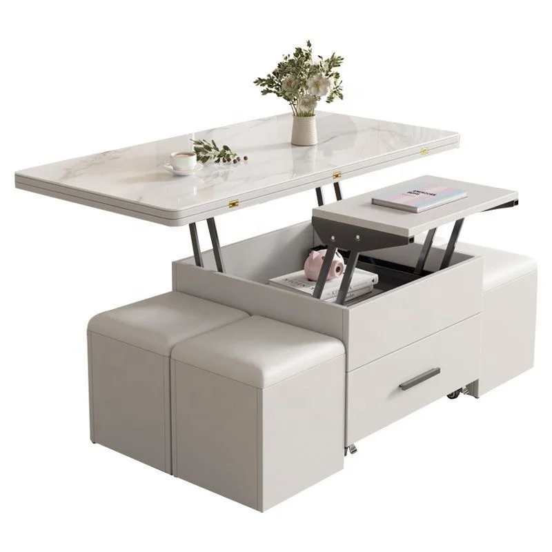 

Multifunctional square extendable wooden folding coffee table, suitable for stone home living room furniture