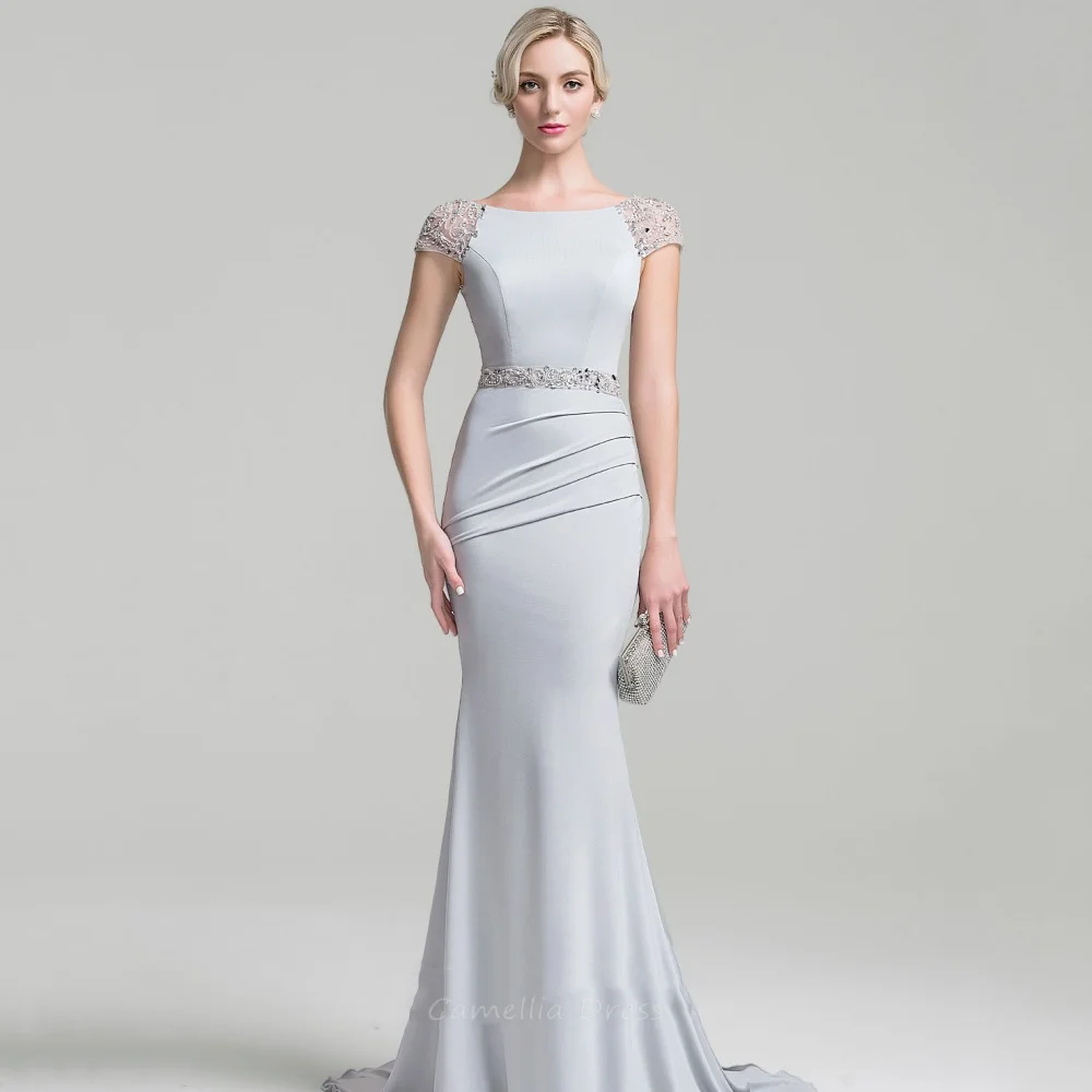 

Customized Mother of the Bride Dress Mermaid Wedding Guest Gown Vintage Sequined Cap Sleeve Evening robe mother of bride