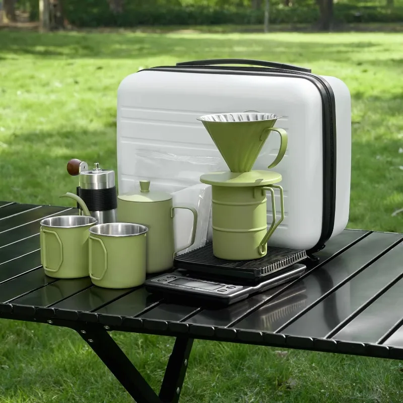 350ML metal hand brewed coffee travel eight-piece set camping cup coffee maker set coffee machine