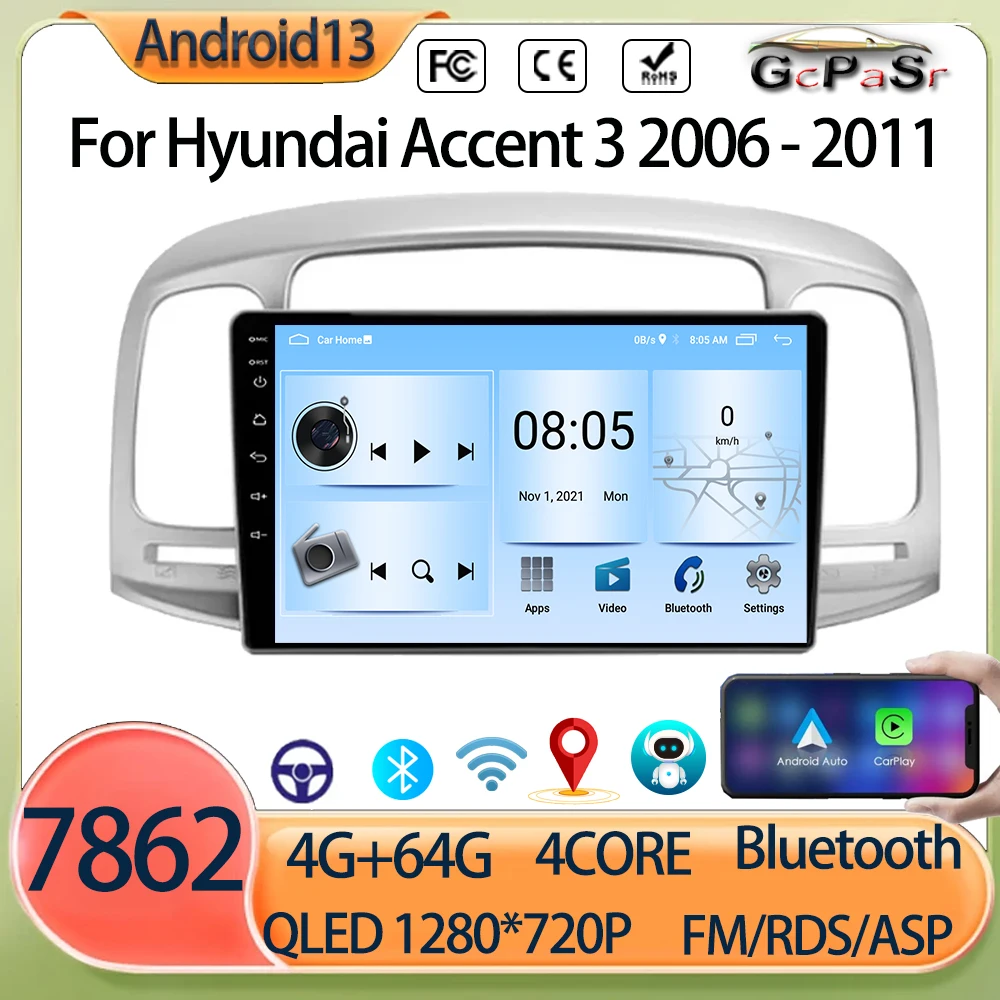 

Android 14 для Hyundai Accent 3 2006-2011 Автомобильный плеер Авто Радио Мультимедиа GPS Видеонавигация Carplay 2 Din камера Видеорегистратор