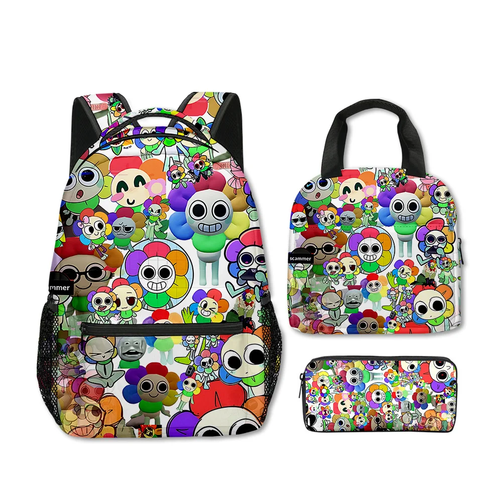 Popular Novelty Cool Dandy's World 3D Printed 3pcs/Set Student School Bags Laptop Backpack portable Lunch bag Pencil Case