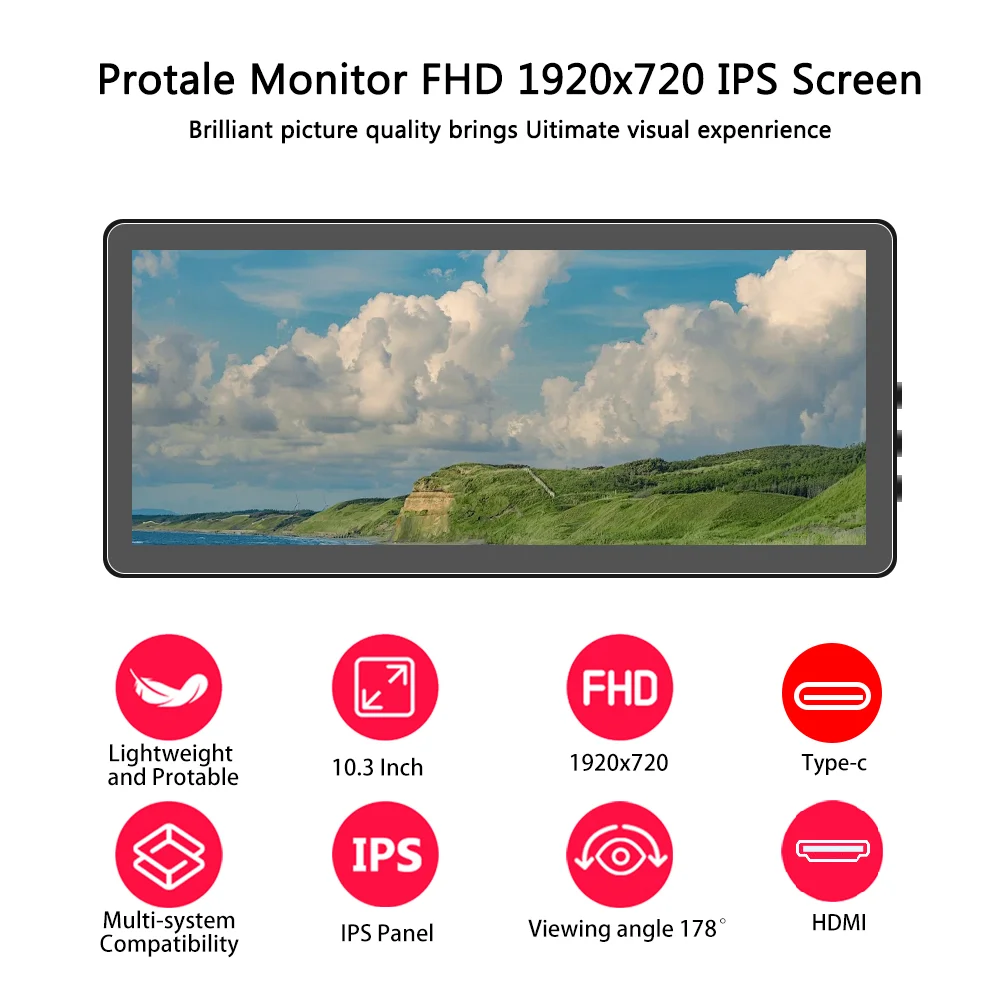 10.3 inch TouchScreen Monitor 1920x720 IPS Display LCD Bar Computer Temp Display Extender Monitor