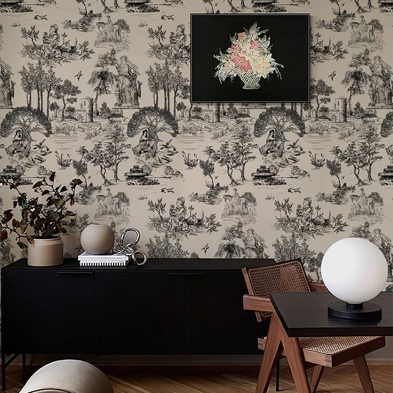 Retro Sketch Forest Flower Self Adhesive Wallpaper Contact Paper DIY Home Cabinet Decor Vintage Rural Removable Wall Paper