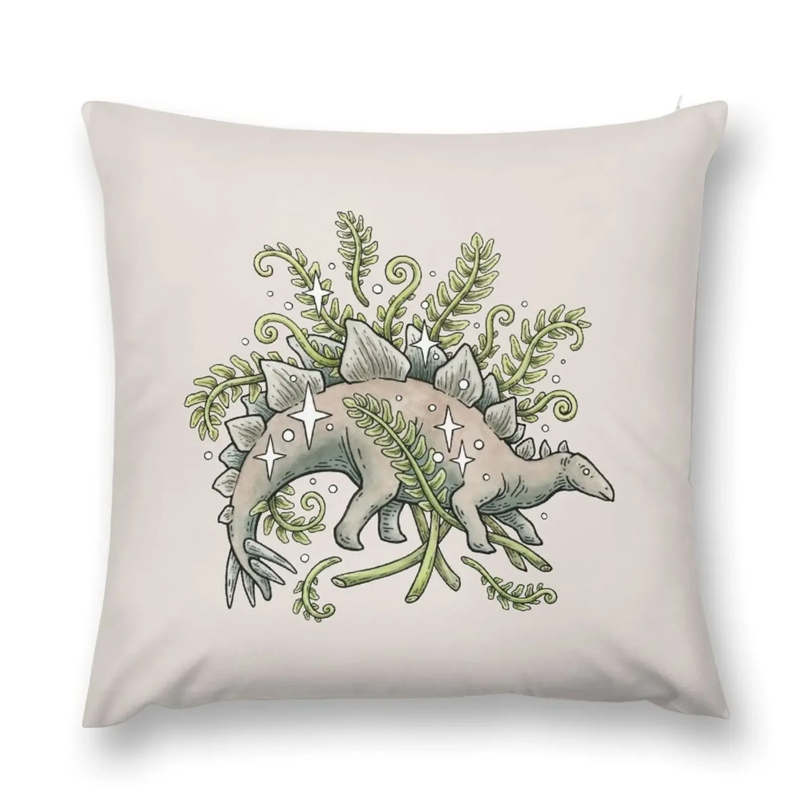 Stegosaurus & Ferns Dinosaur Botanical Art Throw Pillow Plaid Sofa anime girl pillow