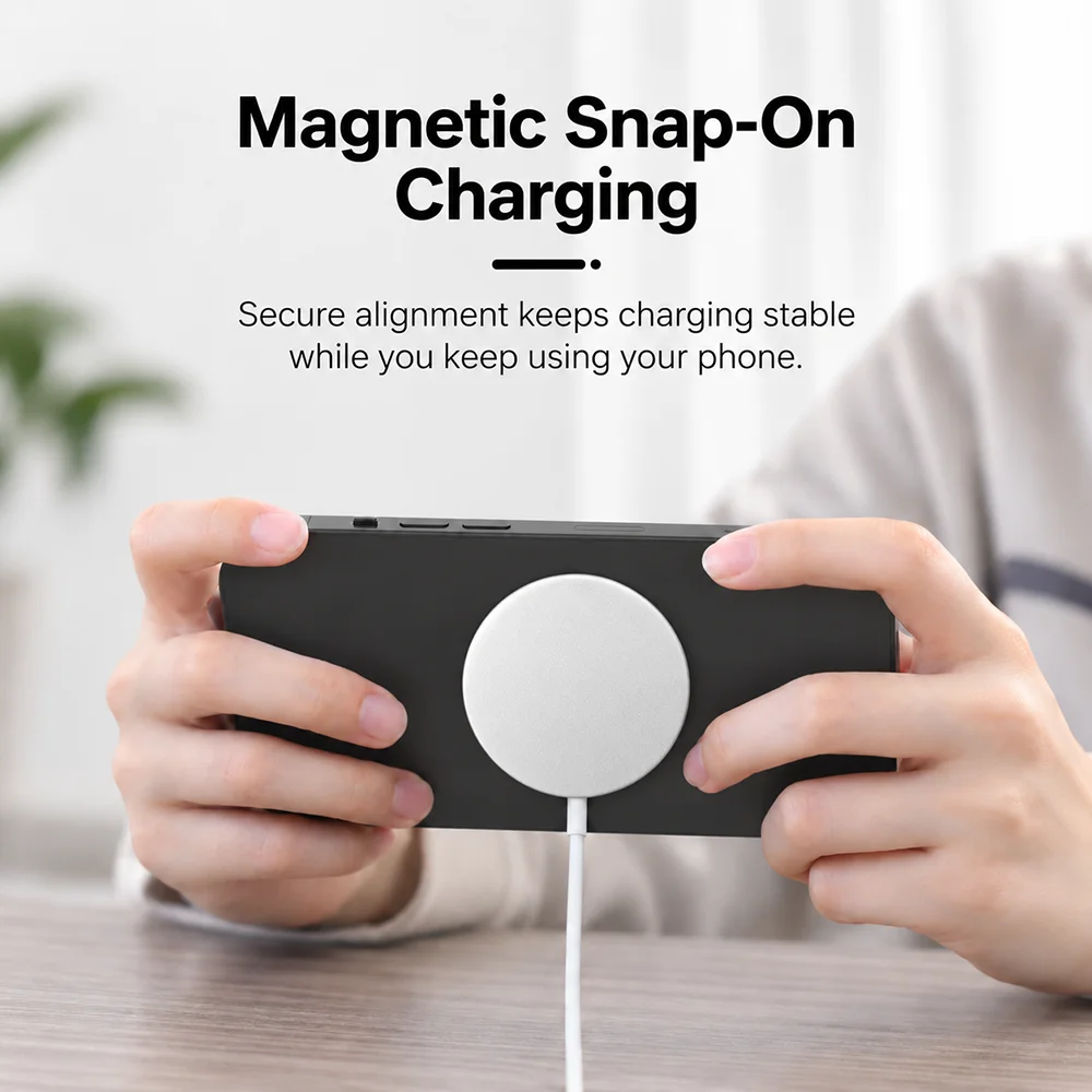 15W Compatible Magnetic Wireless Charger, Fast Charging Pad, Qi Certified For Phone 18 17 16 15 14 13 12 Pro Max