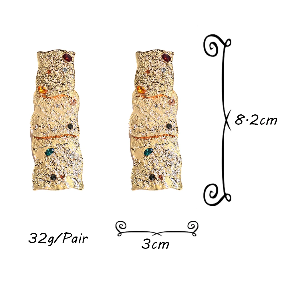 Vintage osobowość metalowe kryształowe kolczyki dla kobiet przesadzone złoty kolor geometryczne akcesoria biżuteria hurtowo