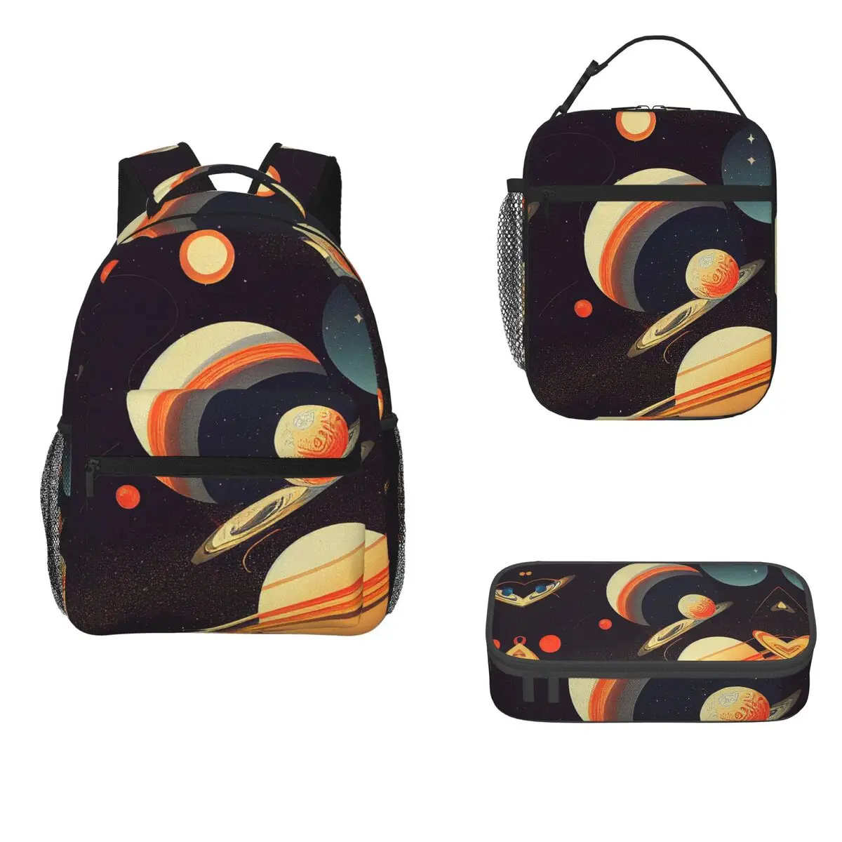 

Vintage Retro Astronomy Illustration Backpacks Bookbag Children School Bags Kids Rucksack Lunch Bag Pen Bag Three-Piece Set