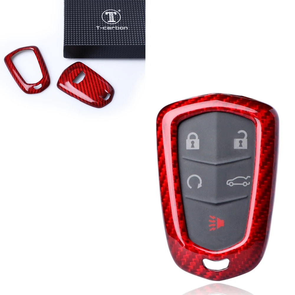 For 2015+ Cadillac ATS CTS CT6 Remote Key Cover Case Carbon Fiber LKB Red W/Box