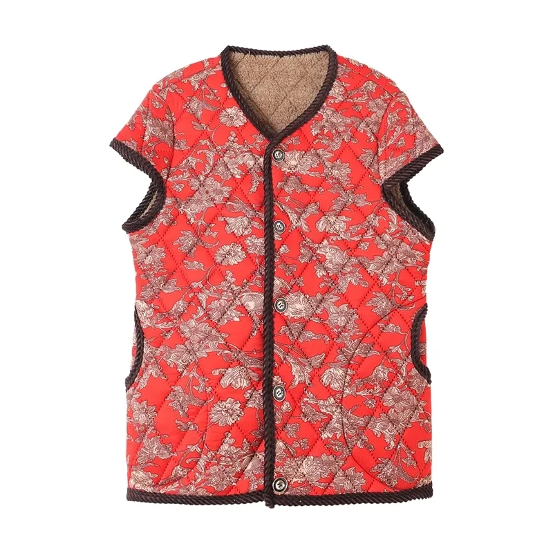 Elderly Female Quilted Warm Sleeveless Jacket Autumn Winter Middle Aged Mother Casual Print Fleece Waistcoat Women Vest Coat 4XL