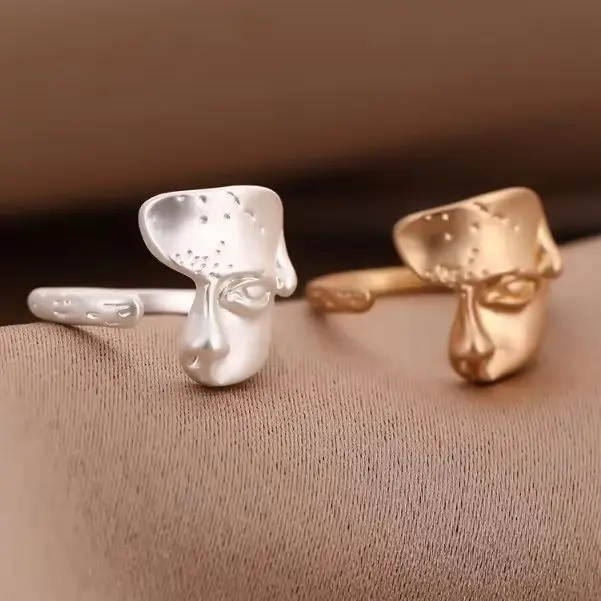 Punk Hip Hop Fashion Adjustable Rings Fashion Charm Jewelry Mask Opening Rings Finger Jewelry Texture for Party Gifts