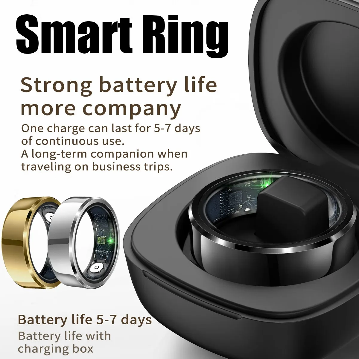 

Умное кольцо с чехлом для зарядки, нержавеющая сталь, IP68, водонепроницаемый монитор сердечного ритма, кислорода в крови, давления, спортивный фитнес-трекер