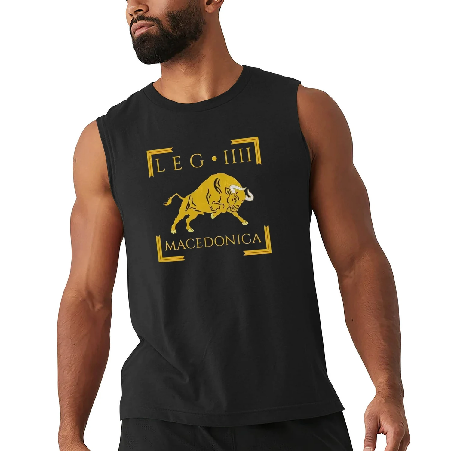 Roman Legion - Legio V Macedonica Vexillum Bull Emblem Tank Top 100% Cotton O-Neck Summer Casual Mens Vests Sleeveless T-shirt