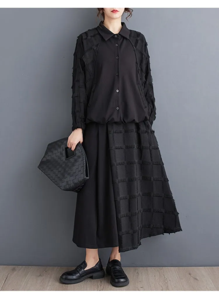 Oversized Autumn 2 Two Piece Set Women Long Sleeve Casual Ladies Blouses Irregular Patchwork Fashion Ruffle Pleated Woman Skirts