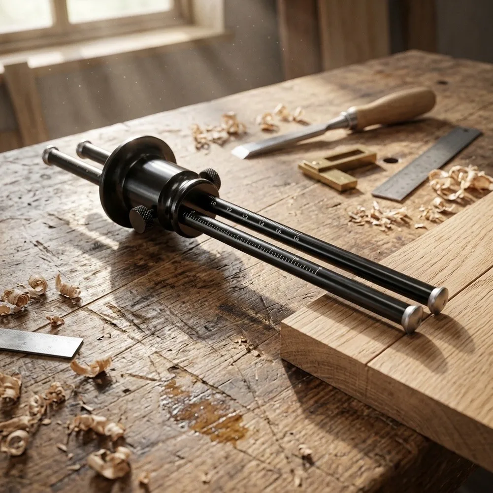 Dual Scribe Wood Marking Gauge CNC Aluminum Tool With Independent Locking Knobs For Woodworking Tenon Dovetail Layout