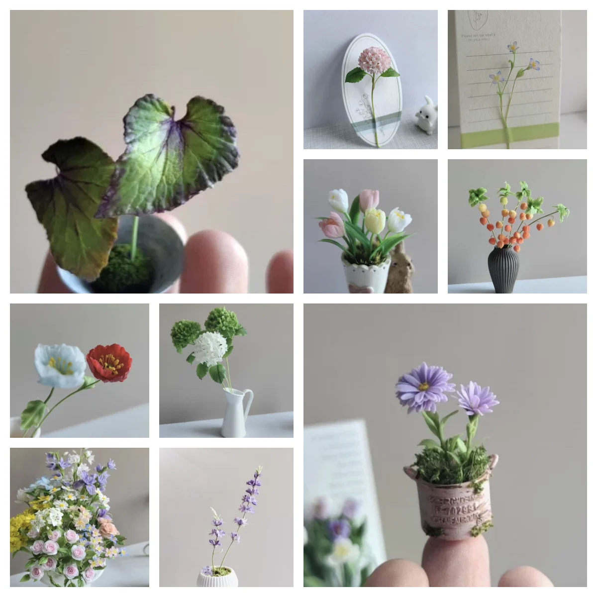 

Handmade Polymer Clay Miniature Potted Flowers Realistic Sunflower Hydrangea Tulip Lavender 1:6 Scale Dollhouse Plant Collection