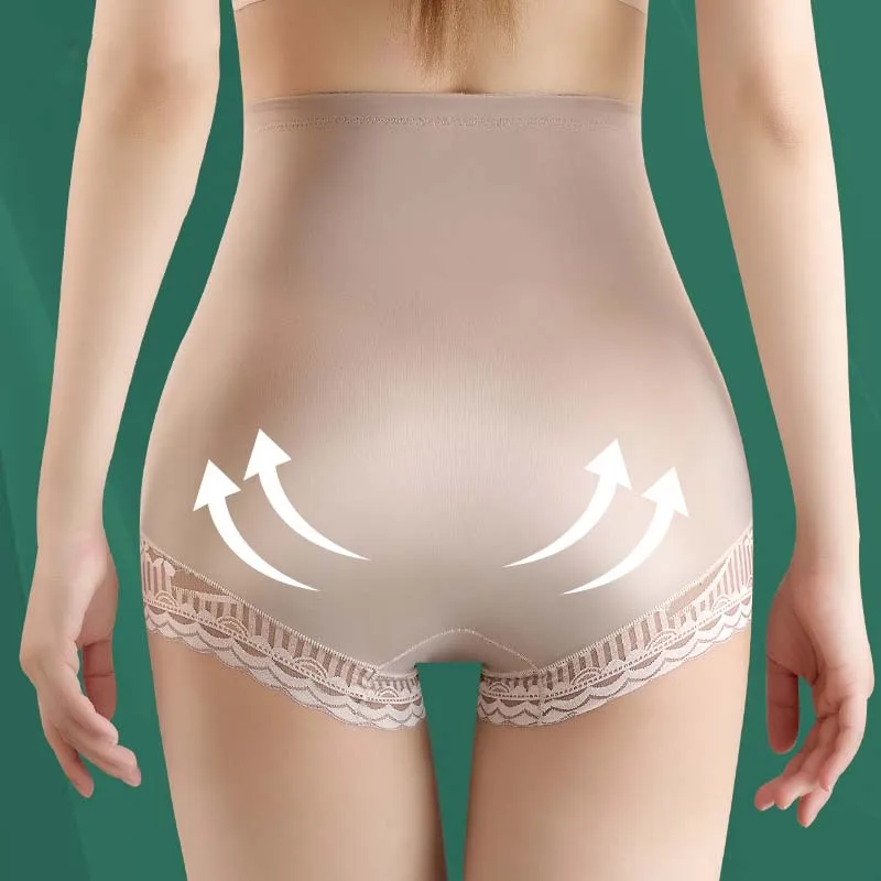 Calcinha de cintura alta de seda gelo feminina, shaper corporal extragrande, controle de barriga pós-parto, elevação do quadril, verão 2024