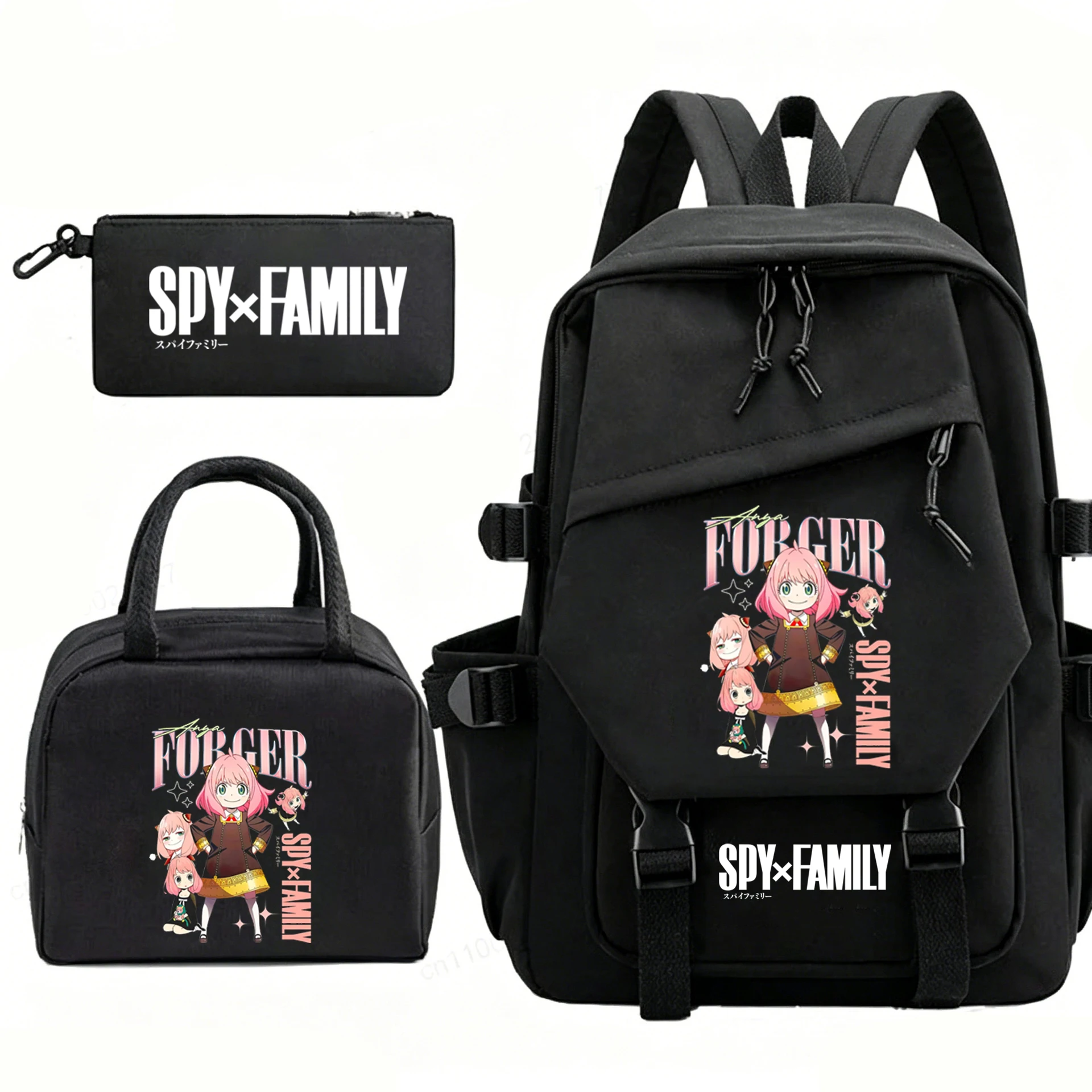 3pcs Set Spy X Family Anya Forger Backpack Lunch Bag Pencil Bag Teenager Travel Bag Large Capacity School Bags Students Bookbag