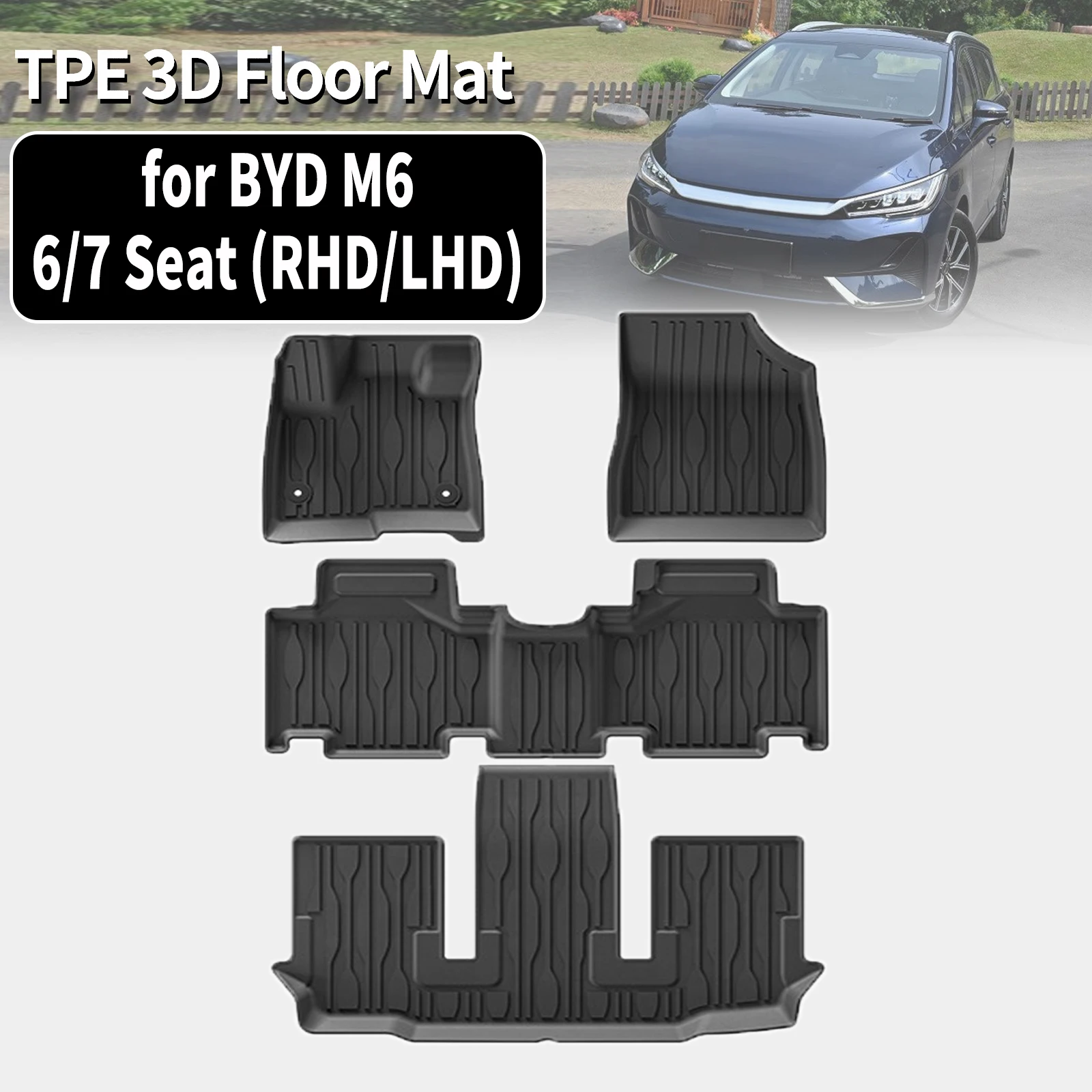 

for BYD M6 2024 2025 2026 6/7 Seat RHD/LHD TPE Floor Mat & Trunk Pad Waterproof Non-Slip Easy Clean Car Accessories