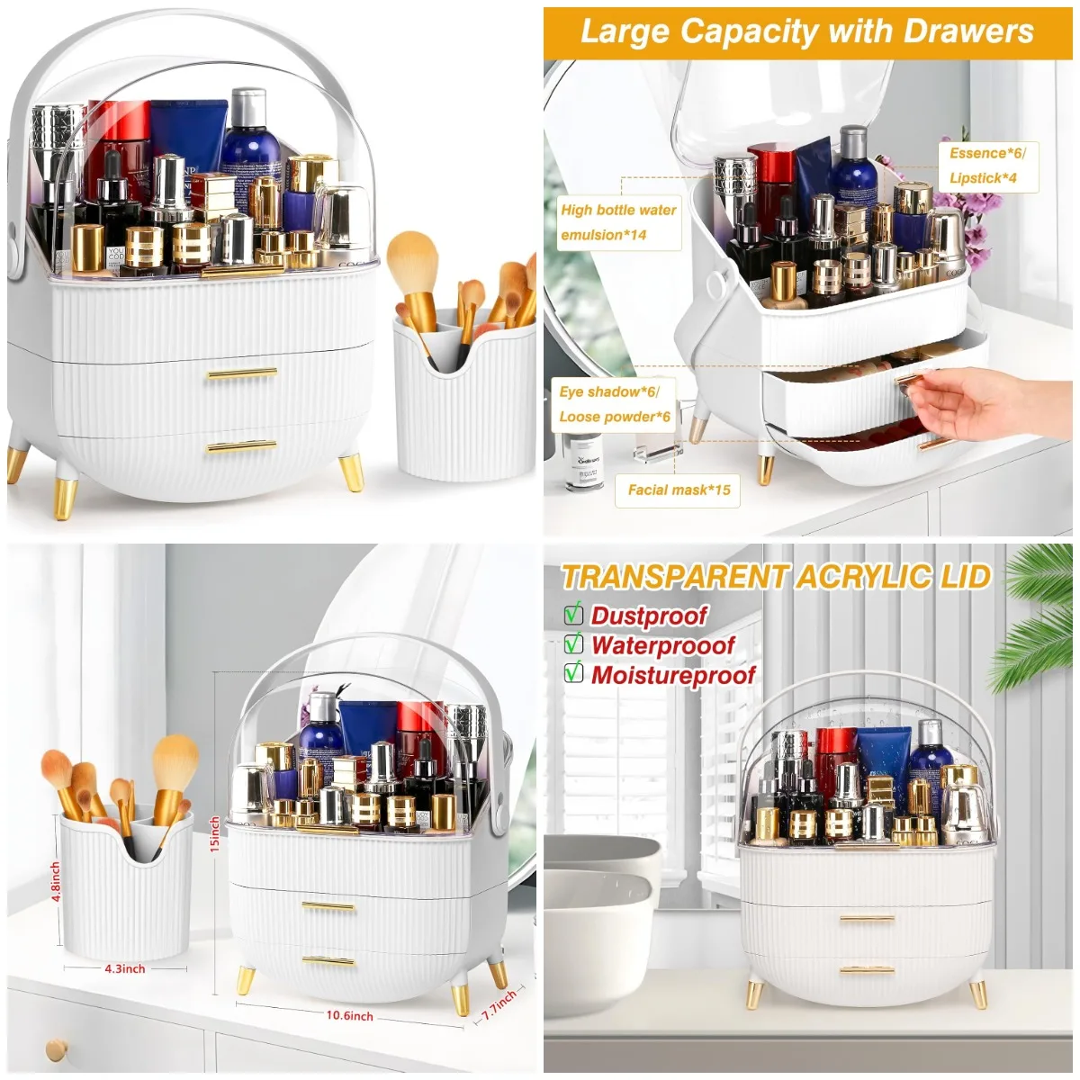 

Органайзер для макияжа с ящиками, водонепроницаемое и пыленепроницаемое хранилище для косметики для туалетного столика, комода, столешницы
