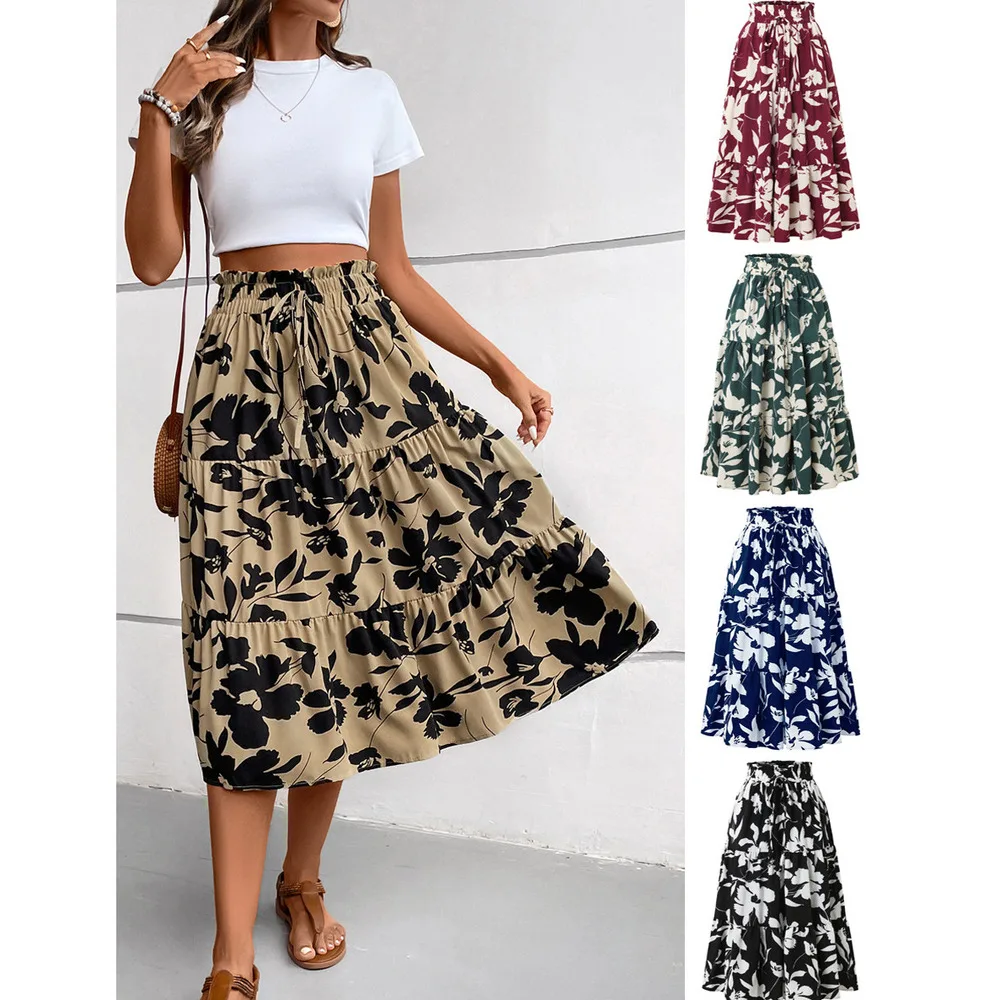 

New In 2026 Women Printed A-line Skirt Female Summer Fashion Versatile Pleated Skirt