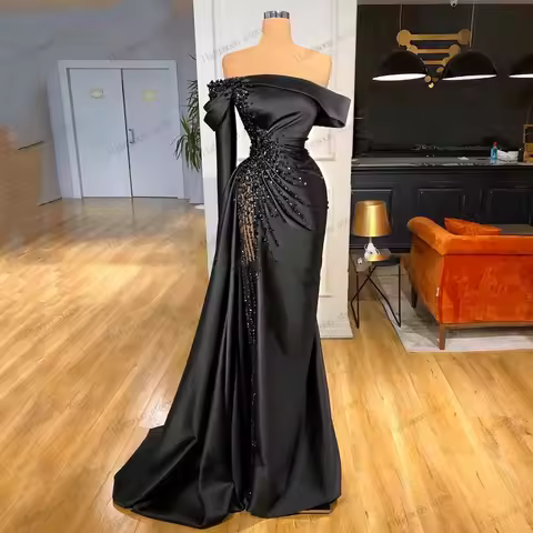 Charming Evening Dress Off The Shoulder Prom Dress One Shoulder Mermaid Beading Appliques Boat Neck Vestidos De Gala Customized