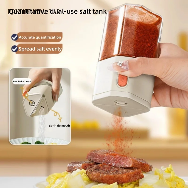 2 in 1 Salt Seasoning Jar, Kitchen Household Seasoning Jar, Can, Salt Cumin Bottle, Glass Chili Spice Shaker Mill Tool