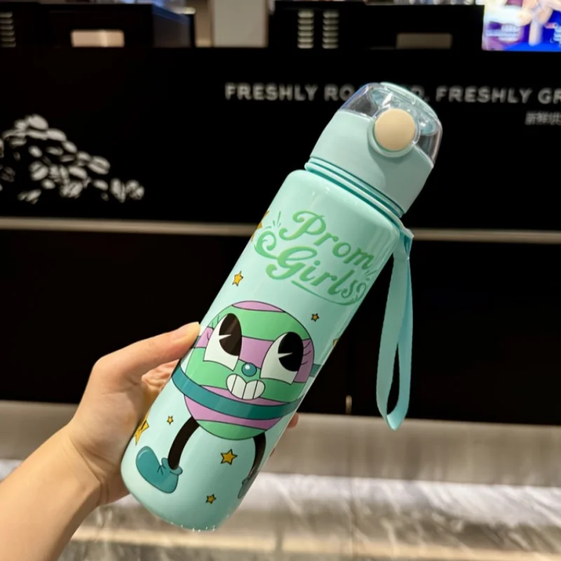 Botella de agua de dibujos animados de 700ML para niños con pajita, artículos para beber portátiles a prueba de fugas para viajes escolares, regalo para niños, perfecto para vacaciones