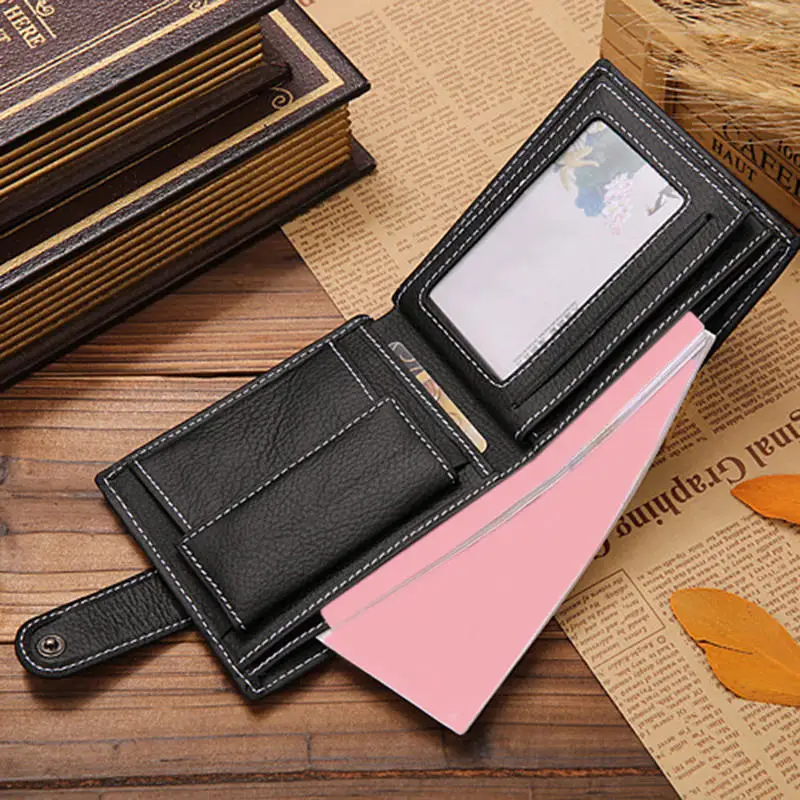 Retro Men Wallets Pu Leather Card Horder Short Zipper Buckle Male Wallet Coin Pocket Photo Holder men's Wallet