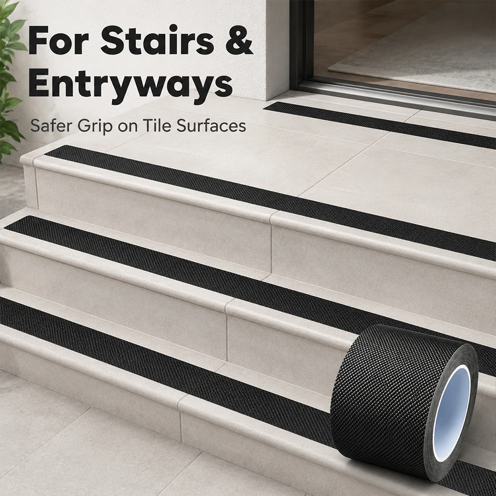 Anti-Slip Tape Self-Adhesive Rubber Safety Grip Strip for Stairs, Tiles, Bathrooms and Wet Floors