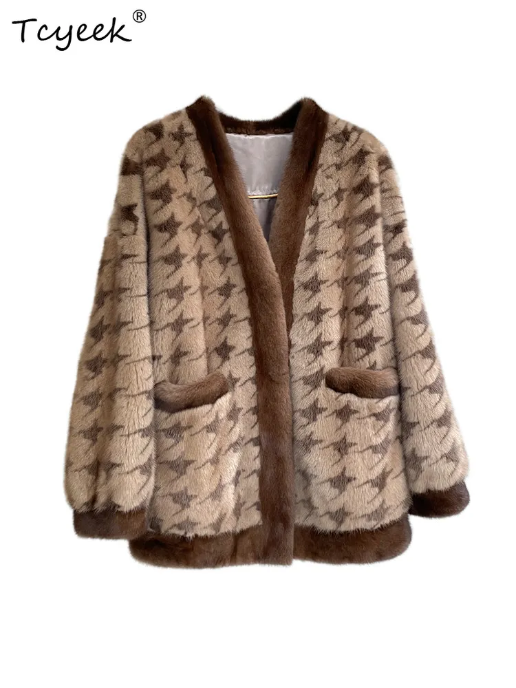 

Tcyeek Natural Mink Fur Coat Woman Clothes Mid-length Winter Jacket Women Warm Whole Mink Real Fur Coats Fashion Шуба Женская