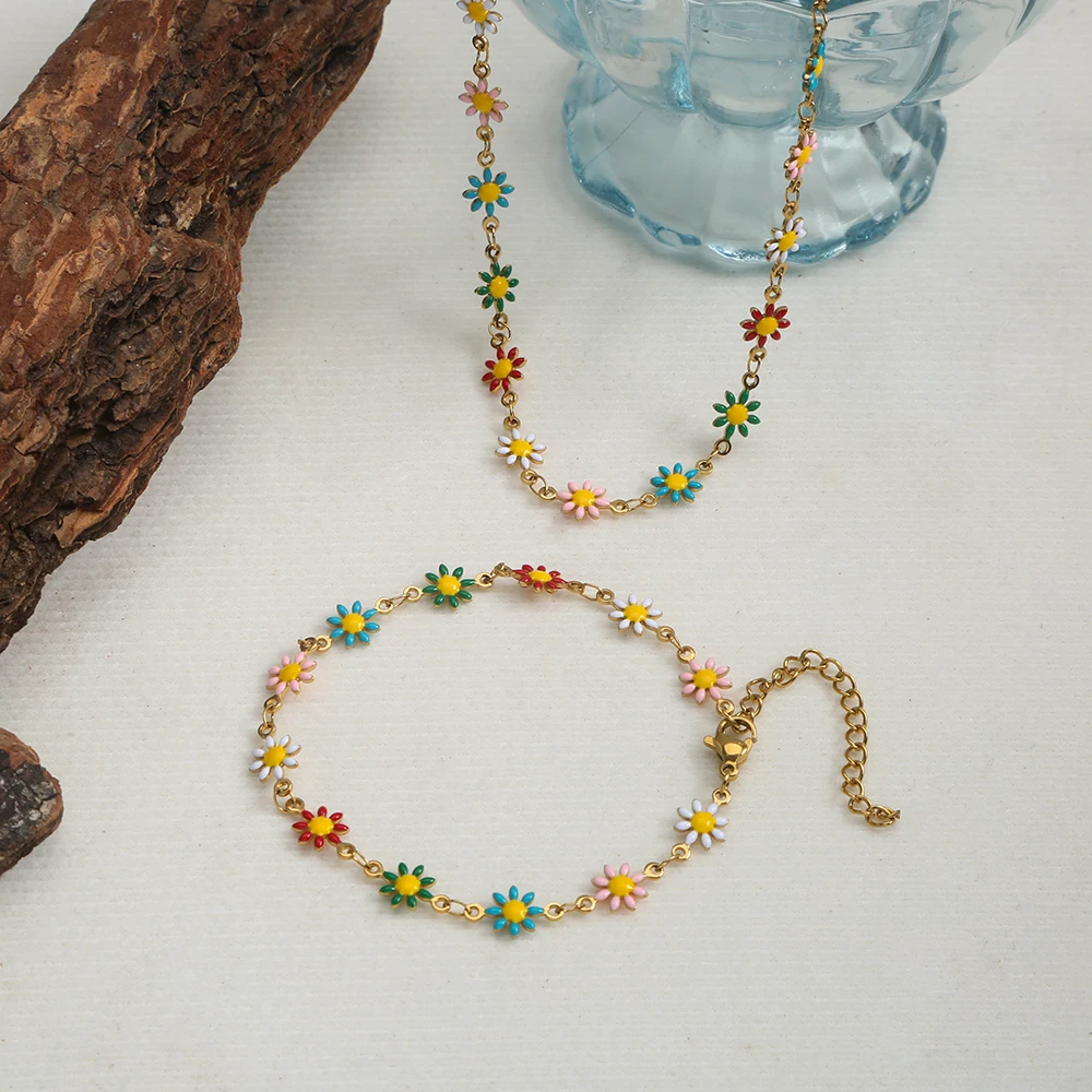 Edelstahl Emaille Blume Gänseblümchen Schlüsselbein Choker Kette Halskette für Frauen Koreanische Süße Armband Schmuck Geschenk Party Geburtstag