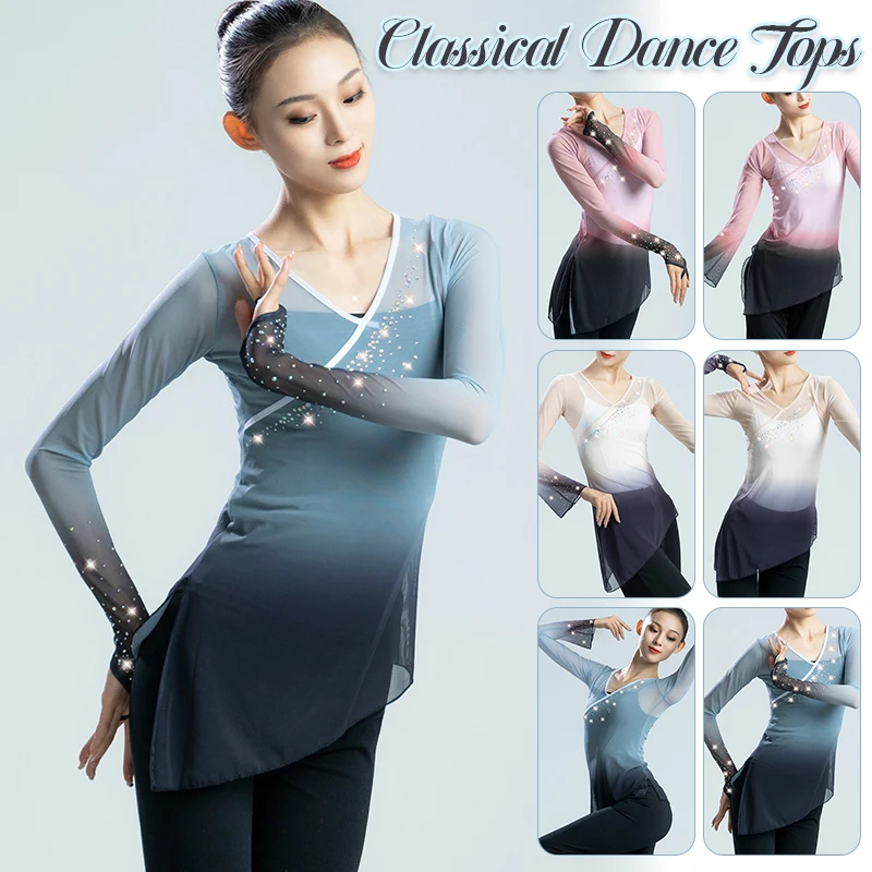 

Classic Dance Tops With Camisole Women Flowy Body Rhyme Gradual Gauze Shirt Vest Yoga Sport Chinese Folk Dance Costume