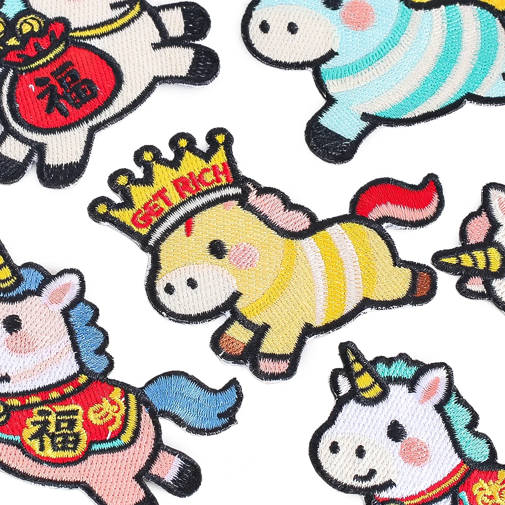 Cartoon-Einhorn-Pferd-Stickerei-Aufnäher-Set, 6 Stile, zum Aufbügeln, DIY-Aufnäher für Kleidung, Rucksack, Hut, Dekoration, Geschenk – Detail 2