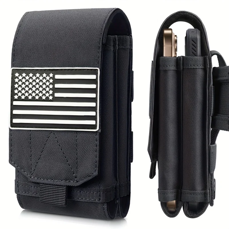 Schwarze Aufbewahrungstasche mit Klappe, Handytasche für große Bildschirme, Werkzeugtasche für die Taille, Münzbörse – Detail 2