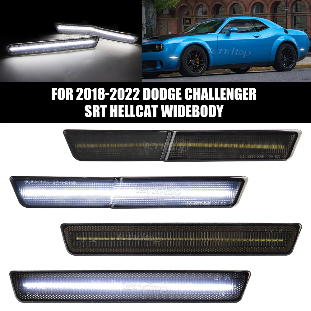 4x For 2018- Dodge Challenger Scat Pack SRT Hellcat and SRT Hellcat Redeye Widebody Smoked LED Front and Rear Side Marker Light