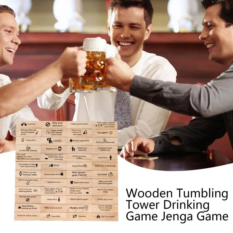 Drunken Tower Drinking Game Adult Party Drinking Game Wooden Blocks Stacking Floor Game Tower Building Blocks Balancing Game For