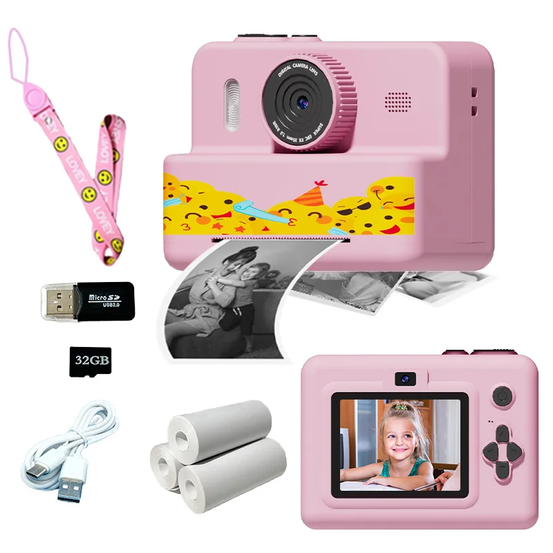 Kid Instant Print Camera, 2.8 Screen HD Digital Selfie Camera, Dual Lens Portable Toys with 3 Rolls of Printing Paper, ideal gif